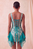 Champagne Jacquard Square Neck Lace Up Back Tight Homecoming Dress with Ruffles
