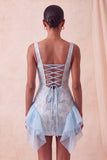 Champagne Jacquard Square Neck Lace Up Back Tight Homecoming Dress with Ruffles