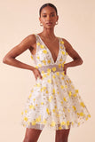 Blush V-Neck Floral A-Line Homecoming Dress with Lace Up Back
