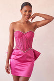 Silver Sweetheart Corset Lace Up Back Bodycon Homecoming Dress with Bow