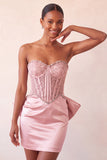 Silver Sweetheart Corset Lace Up Back Bodycon Homecoming Dress with Bow
