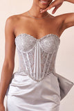 Silver Sweetheart Corset Lace Up Back Bodycon Homecoming Dress with Bow