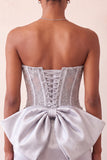Silver Sweetheart Corset Lace Up Back Bodycon Homecoming Dress with Bow