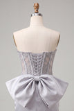 Silver Sweetheart Corset Lace Up Back Bodycon Homecoming Dress with Bow