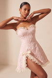 Sweetheart Yellow Jacquard A-Line Ruffled Lace Up Back Homecoming Dress with Slit