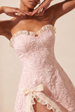 Sweetheart Yellow Jacquard A-Line Ruffled Lace Up Back Homecoming Dress with Slit
