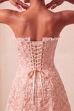 Sweetheart Yellow Jacquard A-Line Ruffled Lace Up Back Homecoming Dress with Slit