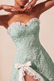 Sweetheart Yellow Jacquard A-Line Ruffled Lace Up Back Homecoming Dress with Slit
