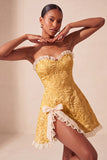 Sweetheart Yellow Jacquard A-Line Ruffled Lace Up Back Homecoming Dress with Slit