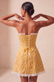 Sweetheart Yellow Jacquard A-Line Ruffled Lace Up Back Homecoming Dress with Slit