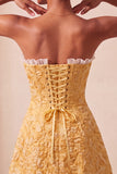 Sweetheart Yellow Jacquard A-Line Ruffled Lace Up Back Homecoming Dress with Slit