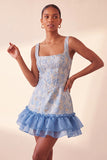 Blue Corset Square Neck Lace Up Back Jacquard Bodycon Homecoming Dress with Ruffles