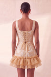 Blue Corset Square Neck Lace Up Back Jacquard Bodycon Homecoming Dress with Ruffles