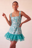 Blue Corset Square Neck Lace Up Back Jacquard Bodycon Homecoming Dress with Ruffles