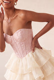 Pink Sweetheart A-Line Corset Jacquard Lace Up Back Tiered Homecoming Dress