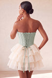 Pink Sweetheart A-Line Corset Jacquard Lace Up Back Tiered Homecoming Dress