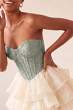 Pink Sweetheart A-Line Corset Jacquard Lace Up Back Tiered Homecoming Dress