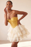 Pink Sweetheart A-Line Corset Jacquard Lace Up Back Tiered Homecoming Dress
