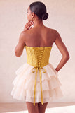 Pink Sweetheart A-Line Corset Jacquard Lace Up Back Tiered Homecoming Dress