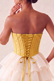 Pink Sweetheart A-Line Corset Jacquard Lace Up Back Tiered Homecoming Dress