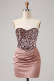 Sweetheart Champagne Sequins Bodycon Mini Homecoming Dress