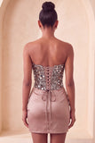 Sweetheart Champagne Sequins Bodycon Mini Homecoming Dress