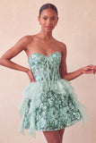 Sage Green Sweetheart Corset A-Line Short Homecoming Dress with Sequins
