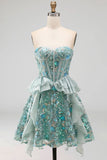Sage Green Sweetheart Corset A-Line Short Homecoming Dress with Sequins