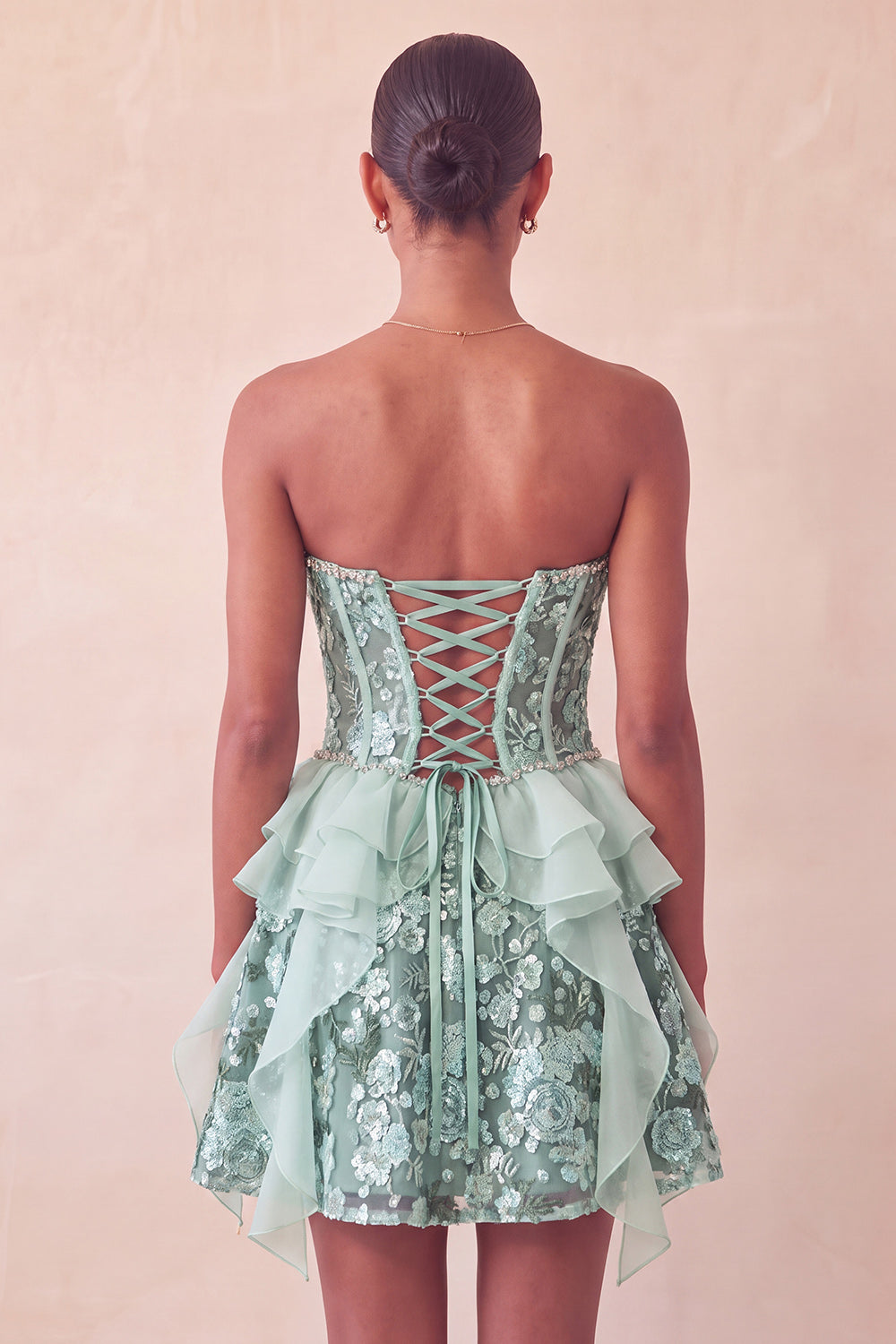 ZAPAKA Women Sage Green Sweetheart Short Homecoming Dress with Sequins Corset A-Line Ruffled Cocktail Dress with Lace Up Back, Sage Green / US4