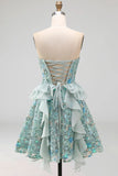 Sage Green Sweetheart Corset A-Line Short Homecoming Dress with Sequins
