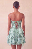 Sage Green Sweetheart Corset A-Line Short Homecoming Dress with Sequins
