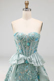 Sage Green Sweetheart Corset A-Line Short Homecoming Dress with Sequins