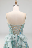 Sage Green Sweetheart Corset A-Line Short Homecoming Dress with Sequins
