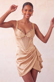 Bodycon Basque Waist Corset Lake Blue Ruched Homecoming Dress with Ruffles