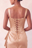 Bodycon Basque Waist Corset Lake Blue Ruched Homecoming Dress with Ruffles