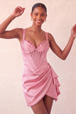 Bodycon Basque Waist Corset Lake Blue Ruched Homecoming Dress with Ruffles