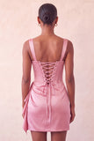 Bodycon Basque Waist Corset Lake Blue Ruched Homecoming Dress with Ruffles