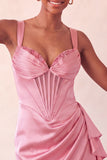Bodycon Basque Waist Corset Lake Blue Ruched Homecoming Dress with Ruffles