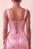 Bodycon Basque Waist Corset Lake Blue Ruched Homecoming Dress with Ruffles