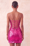 Sweetheart Fuchsia Keyhole Bodycon Sparkly Sequin Homecoming Dress with Slit