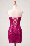 Sweetheart Fuchsia Keyhole Bodycon Sparkly Sequin Homecoming Dress with Slit