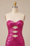 Sweetheart Fuchsia Keyhole Bodycon Sparkly Sequin Homecoming Dress with Slit