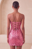 Sweetheart Fuchsia Keyhole Bodycon Sparkly Sequin Homecoming Dress with Slit