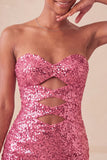 Sweetheart Fuchsia Keyhole Bodycon Sparkly Sequin Homecoming Dress with Slit