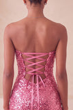 Sweetheart Fuchsia Keyhole Bodycon Sparkly Sequin Homecoming Dress with Slit