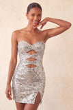 Sweetheart Fuchsia Keyhole Bodycon Sparkly Sequin Homecoming Dress with Slit