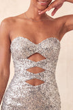 Sweetheart Fuchsia Keyhole Bodycon Sparkly Sequin Homecoming Dress with Slit