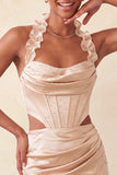 Halter Corset Bodycon Mint Green Ruched Short Homecoming Dress with Slit