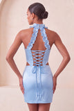 Halter Corset Bodycon Mint Green Ruched Short Homecoming Dress with Slit