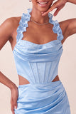 Halter Corset Bodycon Mint Green Ruched Short Homecoming Dress with Slit